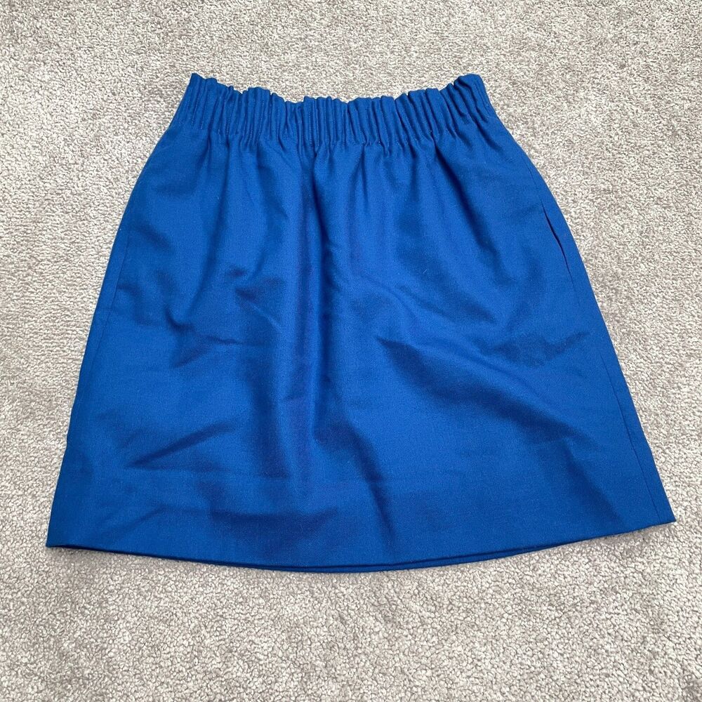 J.Crew Wool Blend Sidewalk Pleated Pencil Skirt Womens 00 Blue Elastic Pockets